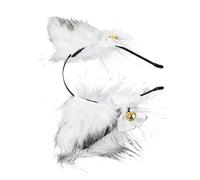 KAILIKETIY Plush Fox Ears Headband with Bell, White Cosplay Hair Band for Party Dress-up and Photography Accessories