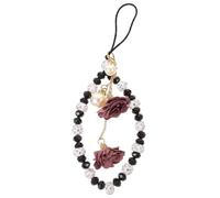 KAILIKETIY Short Crystal Beaded Phone Strap with Flower Charm, Wrist Lanyard for Mobile Phones and Small Items, Suitable for Women, Black Random Color
