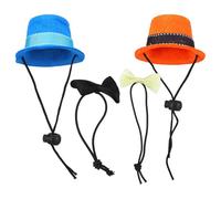 KAILIKETIY Small Pets Hat and Bow Tie for Hamsters Guinea Pigs Rabbits Chinchillas Hedgehogs Adorable Party Costume Accessories with Blue and Orange Hats Plus Yellow and Brown Bow Ties Pet