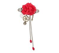 KAILIKETIY Steampunk Lolita Hair Accessories Rose Hair Clip Red Mechanical Gear Tassel Crystal for Women Cosplay Gothic