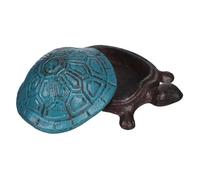 KAILIKETIY Vintage Cast Iron Turtle Key Holder with Secret Storage Compartment Outdoor Garden Statue Ornament for Keys Jewelry Trinkets Multipurpose Decorative Safe Box in Sea Blue