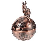 KAILIKETIY Vintage Rabbit Lidded Ashtray Ornate Carvings Metal Windproof Ash Container for Indoor and Outdoor Use Creative Desktop Decor for Smokers