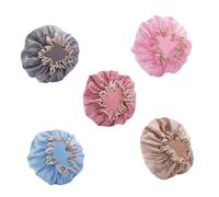 KAILIKETIY Waterproof Double-layer Bathing Hat 5pcs Elastic Thick Shower Caps for Adults, Polyester Fiber Peva, Reusable Bath Caps for Home, Spa, Travel in Light Gold, Pink, Grey, Dusty Pink, Blue