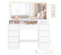 KAILYN Collection - Dressing Table with LED Mirror, 107W x 144H cm / Tri-Fold Mirror with 11 Bulbs