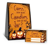 Kaimaloke Halloween Party Decorations Guess How Many Game Cards Sign(1 Standing Sign-50 Guessing Cards) Halloween Party Favors Supplies, Trick or Treating, Pumpkin Halloween Theme Insertion Ticket-70