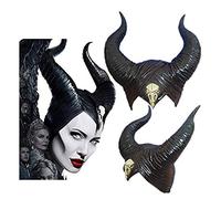Kaimeng Halloween costume women's queen horns helmet cosplay maleficent costume latex black evil headpiece headband decoration adult horns hat for malicious cosplay, party