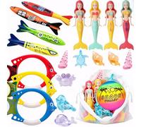 Kaimirui 20pcs Diving Pool Toys,Summer Pool Diving Swimming Toys,Fun Swim Games Sinking Set,Underwater Training Toys with Diving mermaids Torpedo, Dive Rings, for Summer Pool Party (Diving Pool Toys)