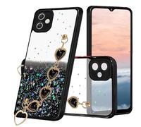 Kainevy Case for Samsung Galaxy A05: Clear Cute Silicone Glitter Women's Aesthetic Cover with Wrist Strap, Love Gradient Bling Luxury Design (Black)