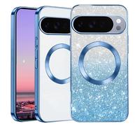 Kainevy Glitter Phone Case for Google Pixel 10 Pro, Compatible with MagSafe, Clear Cute Magnetic Slim Silicone Cover for Women Girls, Designed for Pixelsnap, Girly Bling Aesthetic (Blue)