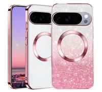 Kainevy Glitter Phone Case for Google Pixel 10 Pro, Compatible with MagSafe, Clear Cute Magnetic Slim Silicone Cover for Women Girls, Designed for Pixelsnap, Girly Bling Aesthetic (Pink)