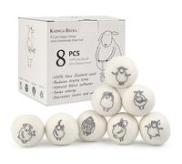Kainga Recka Wool Dryer Balls, 8PCS Dryer Balls with Happy Sheep - Natural & Organic, 100% New Zealand Wool Handmade, Chemical-Free Reusable Laundry Balls, Anti-Static Reduce Wrinkles and Save Time