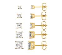 Kainier 5 Piece Stud Earrings, 3-7, Brass, Cubic Zirconia