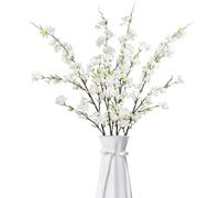 Kainonnan 4Pcs Artificial Cherry Blossom Flowers 43 Inch Long Stem Cherry Blossom Decor Fake Flower for Home Wedding Outdoor Decoration (White)