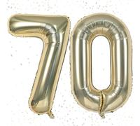 KAINSY 2pcs 40 Inch Champagne Gold 70 Number Balloons, Self Inflating, Large Foil Mylar Helium Gold Digit Balloons for 70th Birthday Anniversary Party Decoration