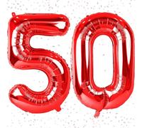 KAINSY 2pcs 40 Inch Red Number 50 Balloons, Self Inflating, Large Foil Mylar Helium Balloons for 50th Birthday Party Decoration