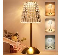 KAIOLED Glam Crystal Table Lamp, 3 Colors LED, Touch Control, Rechargeable, Gold