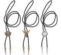 KAIOWPEIC 3Pcs Bolo Tie Necklace, Leather Cowboy Necktie, Handmade Western Cowboy Leather Necktie, Cow Skull Texas Ranger Star Cow Skull Accessories Cowboy for women Men Boys