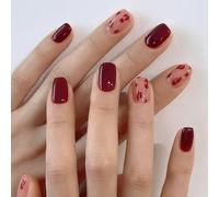 Kaiperala 24pcs Short Square Leopard Print & Hearts False Nails, Red, Clear, Nude, Pink, Press On, Glue On, Removable, Acrylic Nail Tips, Women's Nail Accessories