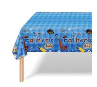 Kaiperala Fathers Day Decorations Table Cloth, Happy Fathers Day Table Cloth Blue Tablecloth Disposable Plastic Table Covers Party Supplies (220 * 130cm)