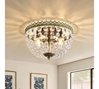 KAIQI 3 Lights French Empire K9 Crystal Flush Mount Chandelier Lighting Antique Ceiling Light Fixture for Dining Room Entrance Hallway Bedroom Kitchen Bathroom Bar, E12 Bulbs W12 .6 inch X H8.27inch