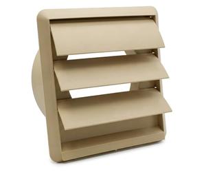 Kair Beige 100mm Gravity Wall Vent Grille - 99.5mm / 4 Inch Round Rear Spigot & 155mm Front Cover - Backdraught Prevention Shutter Flaps