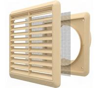Kair Beige 100mm Louvred Wall Vent Grille with Flyscreen - 99.5mm / 4 Inch Round Rear Spigot & 155mm Front Cover