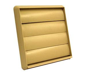 Kair Beige 150mm Louvred Wall Vent Grille - 150mm / 6 Inch Round Rear Spigot & 183mm Front Cover - Backdraught Prevention Shutter Flaps