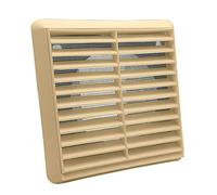 Kair Beige Louvred Wall Vent Grille 155mm External Dimension with Flyscreen and Round 100mm - 4 inch Rear Spigot