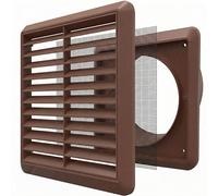 Kair Brown 100mm Louvred Wall Vent Grille with Flyscreen - 99.5mm / 4 Inch Round Rear Spigot & 155mm Front Cover