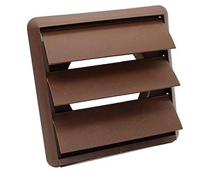 Kair Brown 125mm Louvred Wall Vent Grille - 125mm / 5 Inch Round Rear Spigot & 155mm Front Cover - Backdraught Prevention Shutter Flaps