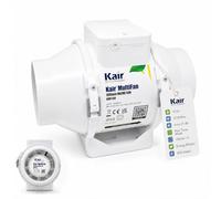 Kair MultiFan In Line Fan 100mm Standard | Compatible with 100mm plastic ducting, 2-speed operation, Powerful airflow up to 187 m3/h - 52 l/s