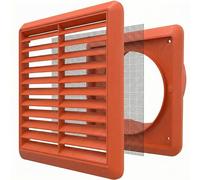 Kair Terracotta 100mm Louvred Wall Vent Grille with Flyscreen - 99.5mm / 4 Inch Round Rear Spigot & 155mm Front Cover