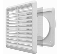 Kair White 125mm Louvred Wall Vent Grille with Flyscreen - 125mm / 5 Inch Round Rear Spigot & 155mm Front Cover