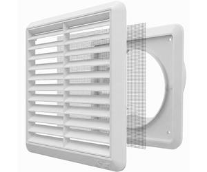 Kair White 125mm Louvred Wall Vent Grille with Flyscreen - 125mm / 5 Inch Round Rear Spigot & 155mm Front Cover