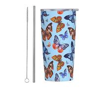 Kaireno Butterfly Tumbler Blue Butterflies Stainless Steel Insulated Tumblers with Lid Straw Reusable Spring Nature Dream Coffee Travel Mug Tea Water Wine Cups Birthday Gifts for Women 20 Oz