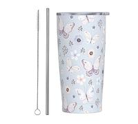 Kaireno Butterfly Tumbler Flying Butterflies Stainless Steel Insulated Tumblers with Lid Straw Reusable Blue Purple Coffee Travel Mug Tea Drinking Wine Smoothie Cups Gifts for Women 20 Oz