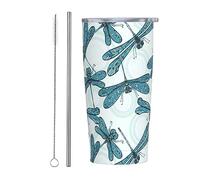 Kaireno Dragonfly Tumbler Vintage Dragonflies Stainless Steel Insulated Tumblers with Lid Straw Reusable Blue Dragonfly Coffee Travel Mug Tea Drinking Wine Cups Birthday Gifts for Women 20 Oz