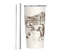 Kaireno Western Desert Tumbler Cowboy Stainless Steel Insulated Tumblers with Lid Straw Reusable American Wild Landscape Coffee Travel Mug Tea Drinking Water Wine Cups Gifts for Women 20 Oz
