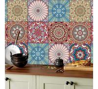 KAIRNE 18pcs Moroccan Tile Decal for Kitchen Decor,Mosaic Tile Decal,15x15cm Stick on Kitchen Sticker,Mosaic Stair Sticker Waterproof,Peel and Stick Backsplash Moroccan Decoration Bathroom Living Room