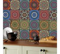 KAIRNE 18pcs Moroccan Tile Decal for Kitchen Decor,Mosaic Tile Decal,15x15cm Stick on Kitchen Sticker,Mosaic Stair Sticker Waterproof,Peel and Stick Backsplash Moroccan Decoration Bathroom Living Room