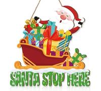 KAIRNE 35×35CM Christmas Wooden Sign,Santa Stop Here Hanging Sign,Christmas Welcome Sign,Santa Claus Wall Art Xmas,Santa Plaque for Front Door,Merry Xmas Window Decoration for Winter Party