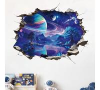KAIRNE 3D Broken Wall Fantasy Galaxy Planet Lake Kids Space Wall Decals
