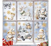 KAIRNE 3D White Christmas Window Clings Double-Side Christmas Glass Decals Gold Xmas Window Stickers Santa Claus Bauble Snowman Decal Xmas Winter Wonderland Themed Party