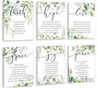 KAIRNE 6Pcs Framed Christian Bible Verse Canvas Wall Art,8*10 inch Green Leaf Faith Hope Love Inspirational Bible Quotes Wall Decor,Sage Green Botanical Scripture Quote Posters for Bedroom Living Room