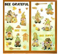 KAIRNE Bee Window Stickers Daisy Honeycomb Spring Summer Sticker Bee Happy Window Clings Gnomes Honeypot Wall Decals for Living Room Bedroom Yellow Sunflower Watercolor Clings for Store Showcase