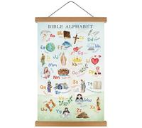KAIRNE Bible Alphabet Art Print With Wood Magnetic Poster Hanger,Christian ABC Hanging Pictures Bible Verses Poster(28X45CM) School ABC Scripture Educational Canvas Painting For Kids classroom Decor