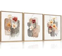 KAIRNE Boho Wildflower Canvas Wall Art Neutral Watercolor Floral Prints Abstract Botanical Pictures in Earthy Tones for Living Room Bedroom Bathroom Farmhouse Decor