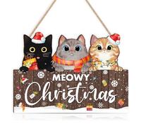 KAIRNE Cats Merry Christmas Wall art Merry Christmas Decor for Christmas Wooden Sign Decorations,Xmas Candy Canes Wall Art,Winter Party Hanging Sign for Home Festival Porch Front Door Decor Gift