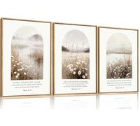KAIRNE Christian Bible Verse Wall Art Set Neutral Wildflower Meadow Prints Scripture Quotes Psalm Proverbs Religious Pictures for Living Room Bedroom Church Decor 12 x 16inch x 3