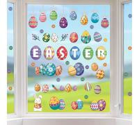 KAIRNE Easter Window Stickers,Funny Easter Egg Window Decals,Bunny Stickers for Nursery, Rabbit Egg Basket Door Wall Decals for Party,Spring Clings Decoration for Kids Room Bedroom Home Wall Art Decor